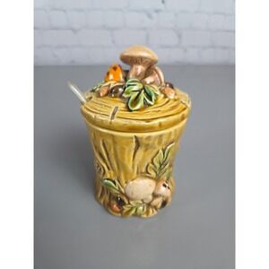 VTG 1970 Lefton Woodland Forest #6358 Small Canister w/Lid & Spoon 5" Japan